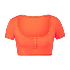 SKIMS Henley Fits Everybody Coral Buttoned Crop Top